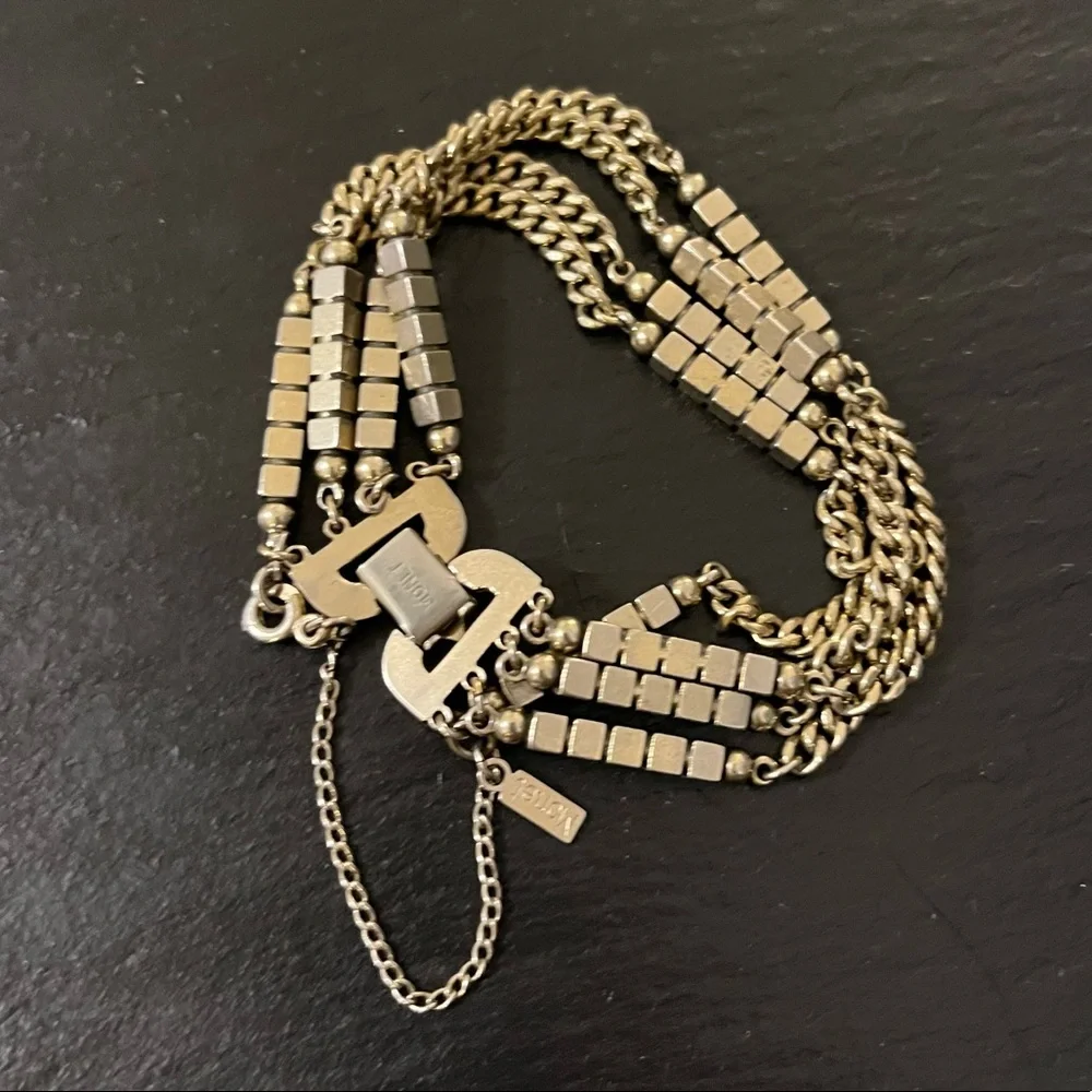 Vintage Monet Gold Tone MultiStrand Geometric Signed Clasp Bracelet